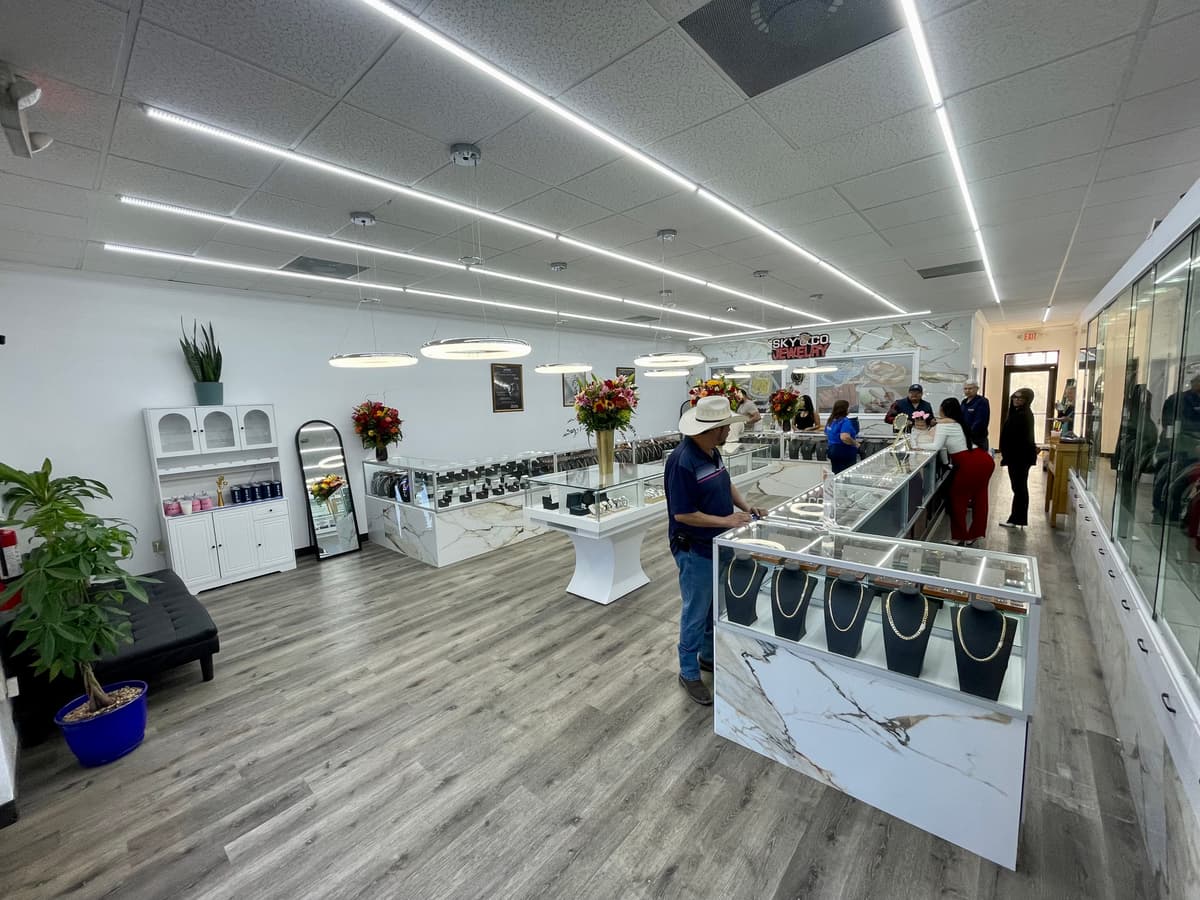 Left side of the showroom with white display furniture