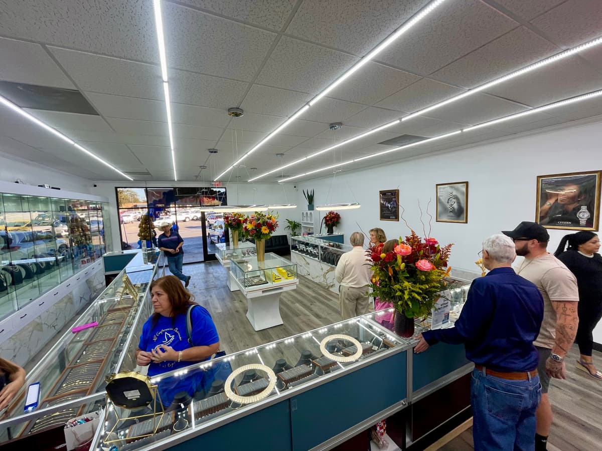 Wide angle view of the Taylor showroom with display cases